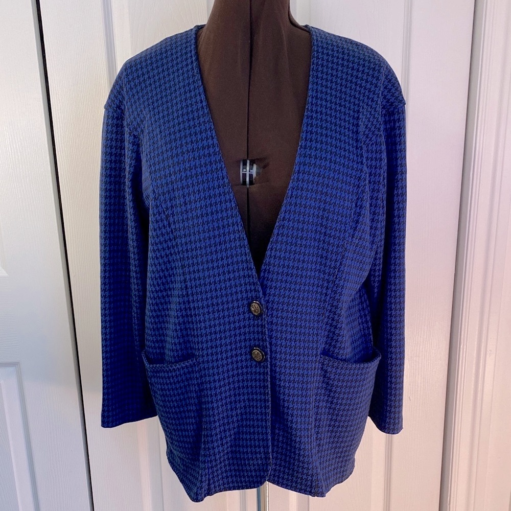 2 for $25 - Vintage Coconut Joe Blue Houndstooth Cardigan w Pockets, M = L to XL